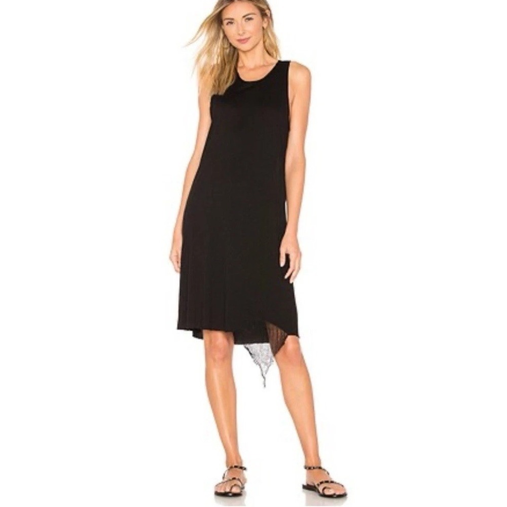 Raquel Allegra Muscle Tank Dress Size 2 (medium) Black Distressed Hem Sleeveless